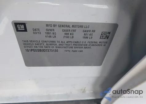 2013 Chevrolet Cruze Ltz from USA, damaged, VIN 1G1PG5SB0D7273130